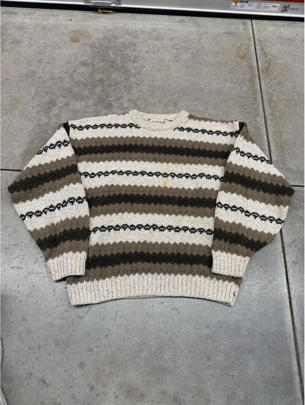 vintage fieldmaster made in usa white and beige striped knit sweater size xl